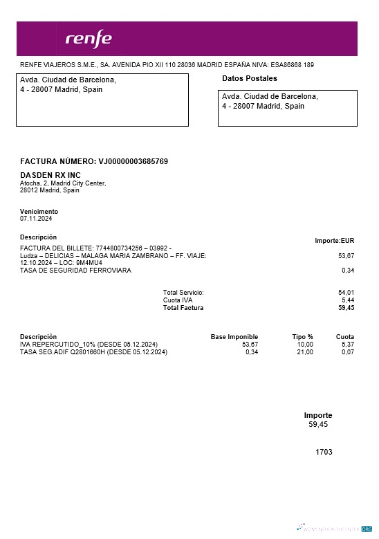 Download Spain Renfe business utility bill template in Word and PDF formats Photoshop template